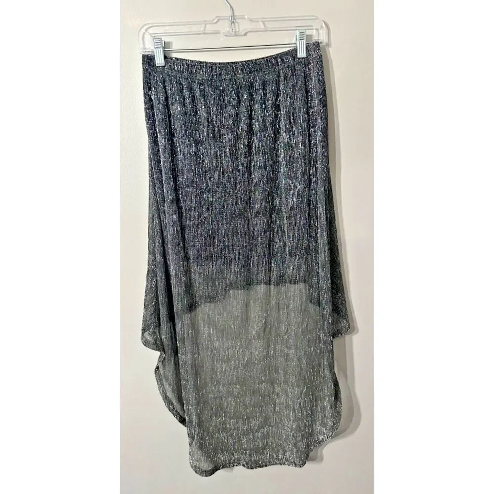 Lily White Metallic Silver High Low Skirt‎ skirt Fairy Grunge, Retro, Disco